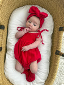 MUSLIN SUMMER ROMPER | RED: 3-6M