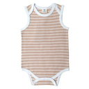 Organic Cotton Sleeveless Stripe Bodysuit - Brown & Natural Stripe