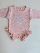 SHE'S HERE BOW - POINTELLE FRILL ROMPER | BABY PINK: 0000 NB