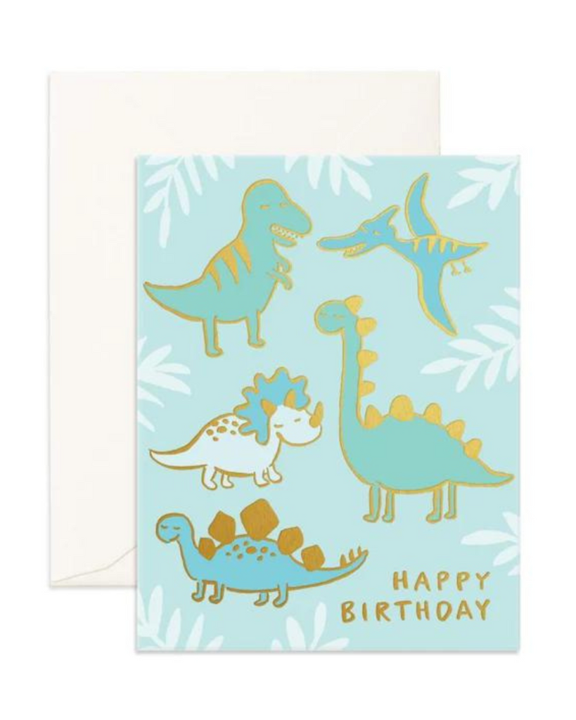 Birthday Dinos Foil Greeting Card-Fox & Fallow- Tiny Trader - Gold Coast Kids Shop - Gold Coast Baby Shop -