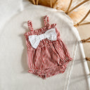 Candy Stripe Bow Romper - Red
