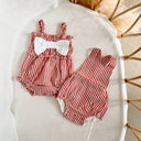 Candy Stripe Cross Back Romper - Red