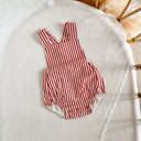 Candy Stripe Cross Back Romper - Red