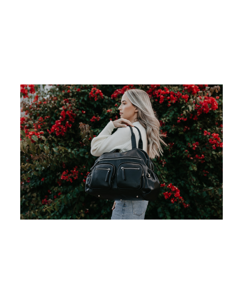 Faux Leather Carry All Nappy Bag | Black-OiOi- Tiny Trader - Gold Coast Kids Shop - Gold Coast Baby Shop -