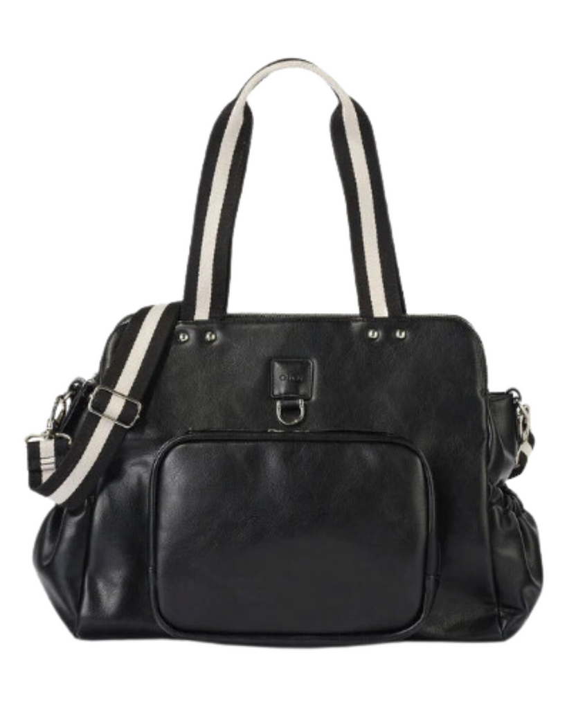 Faux Leather Tote Triple Compartment Nappy Bag | Black-OiOi-Tiny Trader
