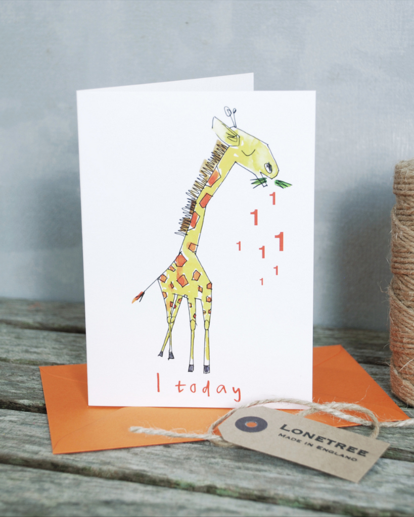 Geoffrey Giraffe | First Birthday Card-Greeting Card-Tiny Trader