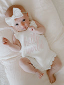 Hello World Scalloped Romper