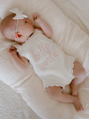 Hello World Scalloped Romper