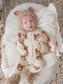 Knit Brown Bear Romper-Blossom & Pear-NB- Tiny Trader - Gold Coast Baby Shop