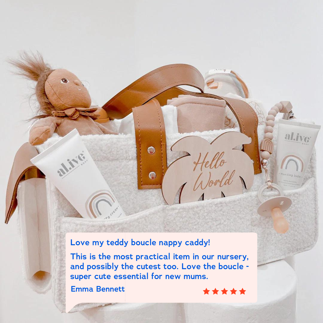Littlish Teddy Boucle Nappy Caddy – Tiny Trader - Main Image