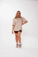 Oversized Nursing Tee - Oat & Brown