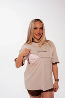 Oversized Nursing Tee - Oat & Brown