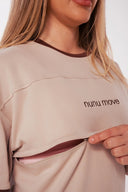 Oversized Nursing Tee - Oat & Brown